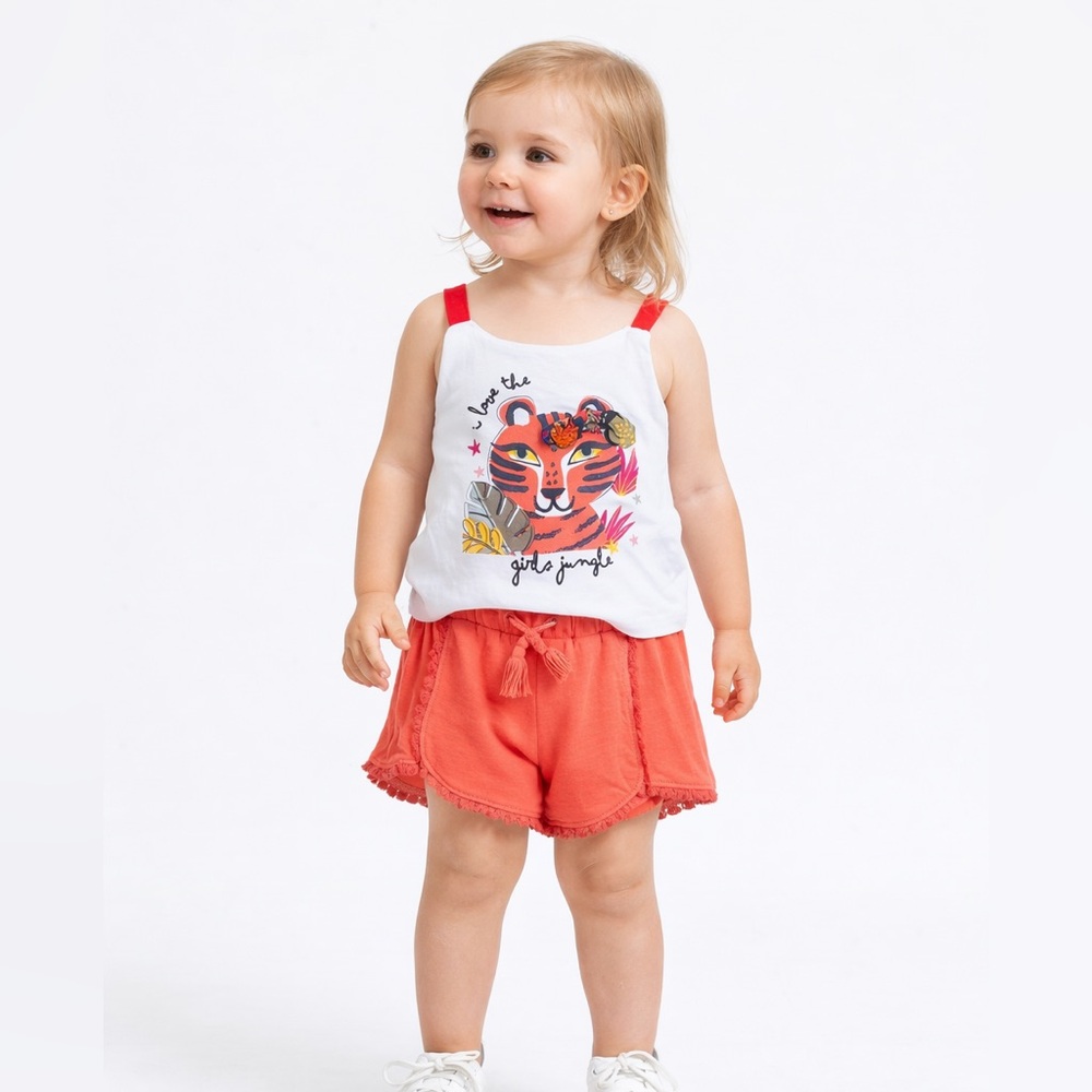 Kids Tiger Print Matching Set - White and Coral